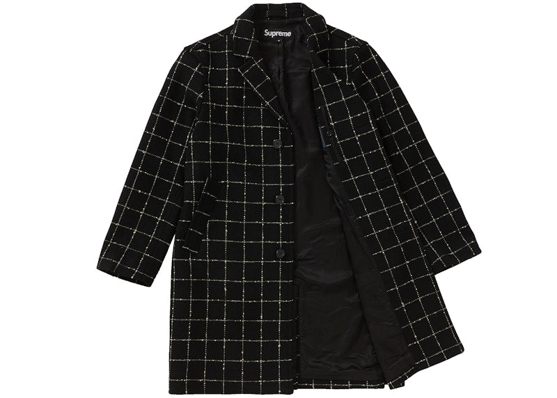 Supreme Wool Windowpane Overcoat Black