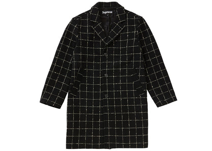 Supreme Wool Windowpane Overcoat Black