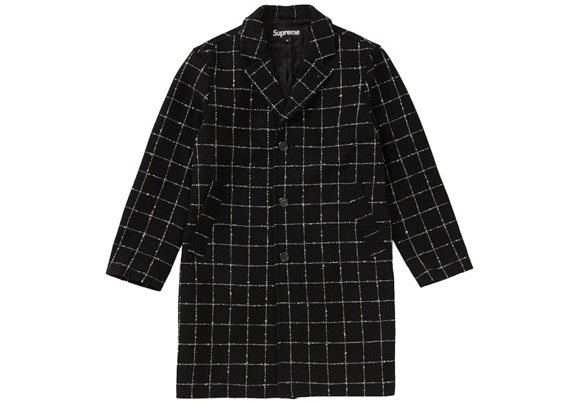 Supreme Wool Windowpane Overcoat Black