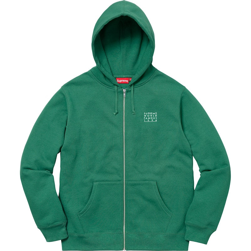 Supreme World Famous Zip Up Hooded Sweatshirt Light Pine