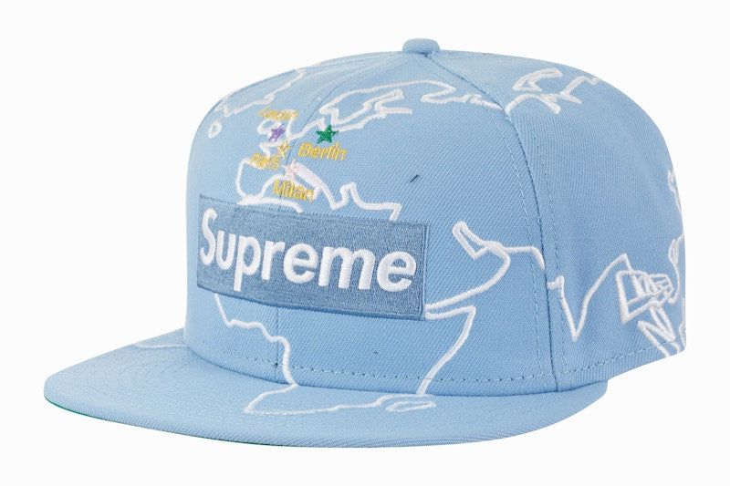Supreme Worldwide Box Logo New Era Hat Light Blue