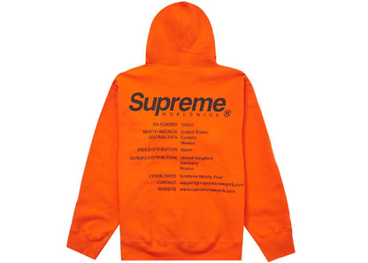 Supreme Worldwide Hooded Sweatshirt Dark Orange
