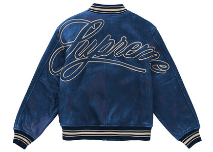 Supreme Worn Leather Varsity Jacket Blue