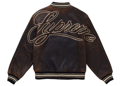 Supreme Worn Leather Varsity Jacket Black