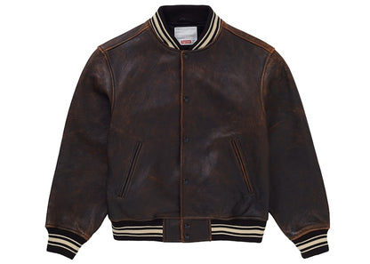 Supreme Worn Leather Varsity Jacket Black