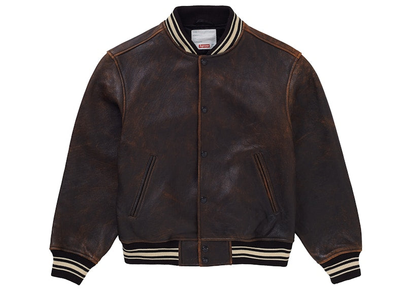 Supreme Worn Leather Varsity Jacket Black