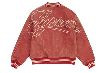 Supreme Worn Leather Varsity Jacket Red