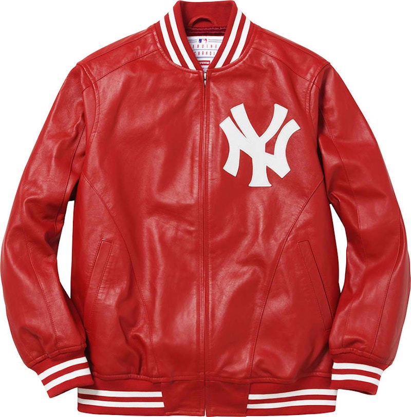 Supreme Yankees Leather Varsity Jacket Red