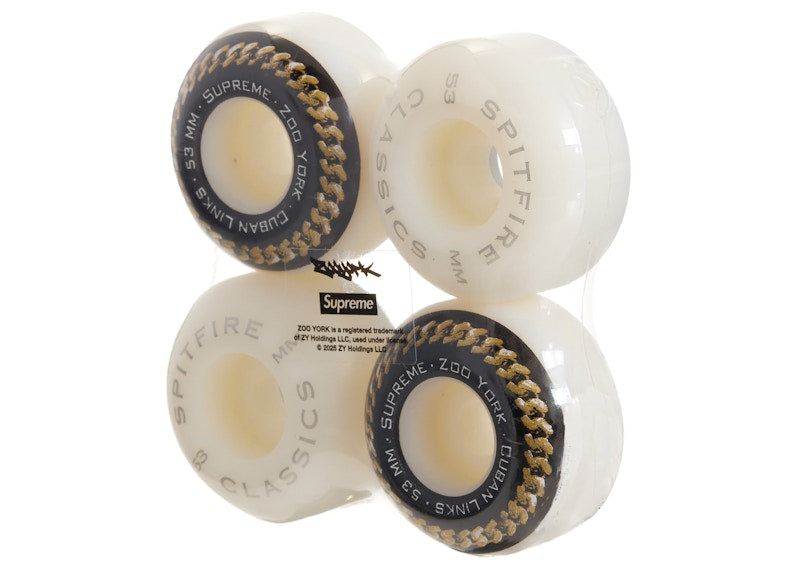 Supreme Zoo York Spitfire Cuban Links Classic Skateboard Wheels (Set of 4) White