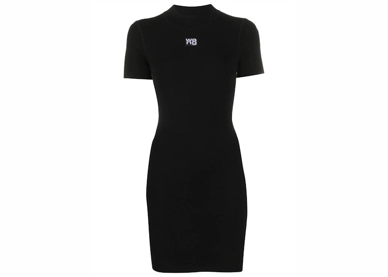 T by Alexander Wang Bodycon Crewneck Logo Patch Tee Dress Black