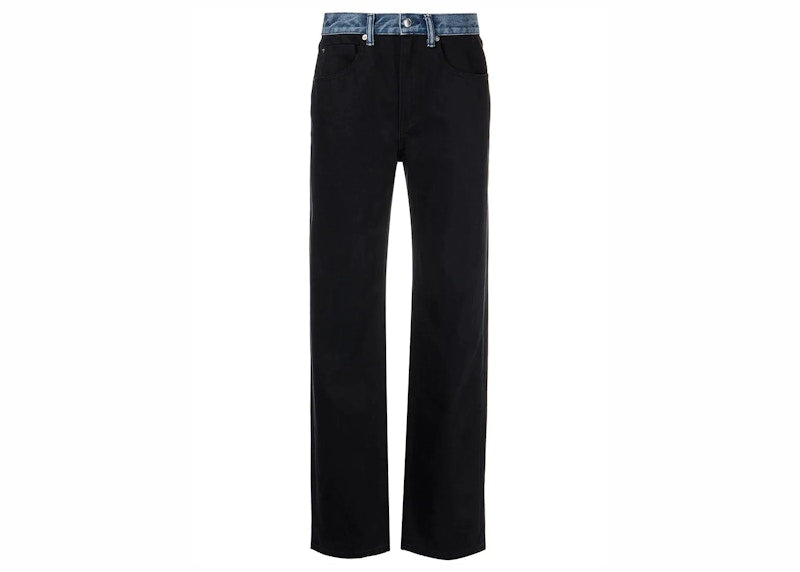 T by Alexander Wang Contrast Waistband Mid Rise Relaxed Straight Jean Black