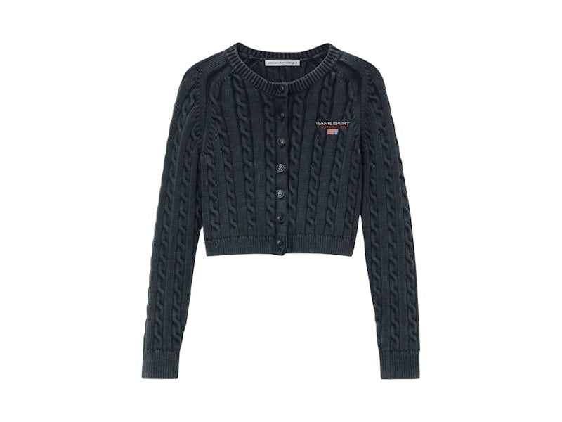 T by Alexander Wang Cropped Crewneck Cardigan Washed Black