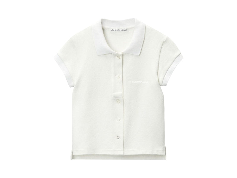 T by Alexander Wang Deconstructed Polo Cardigan White