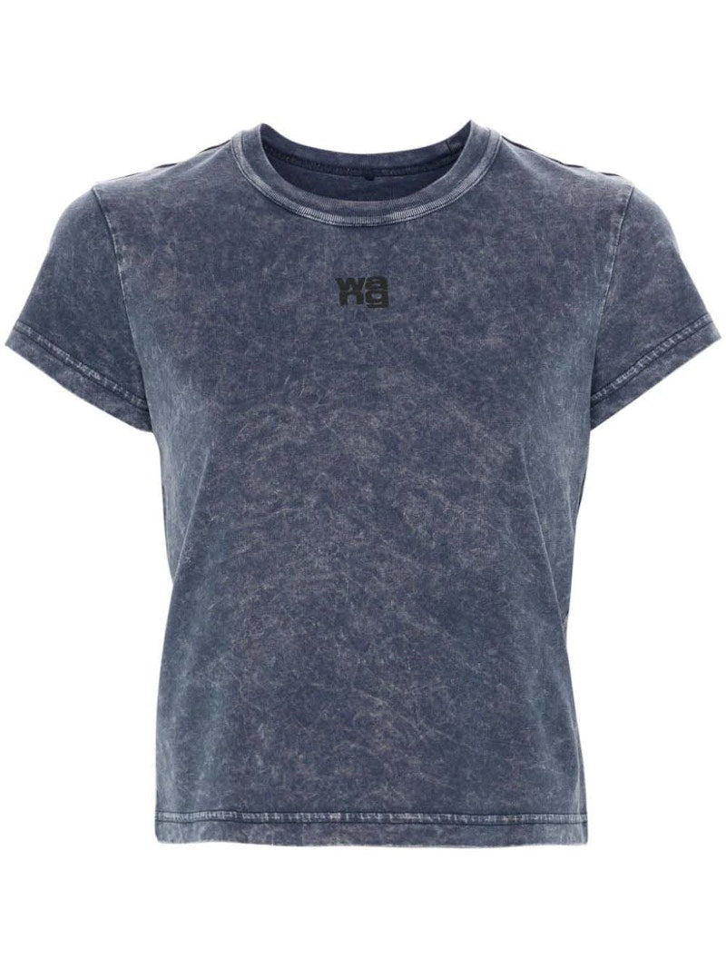 T by Alexander Wang Essential JSY Shrunk Puff Logo & Bound Neck Tee Acid Black Ice