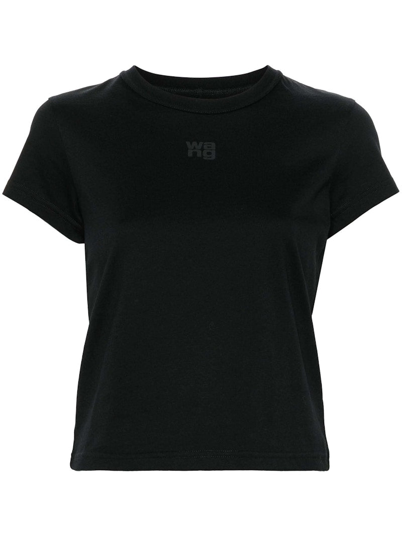 T by Alexander Wang Essential JSY Shrunk Puff Logo & Bound Neck Tee Black