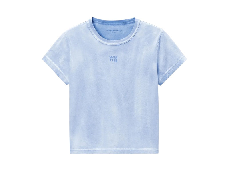 T by Alexander Wang Essential JSY Shrunk W/Puff Logo & Bound Neck Tee Washed Pale Blue