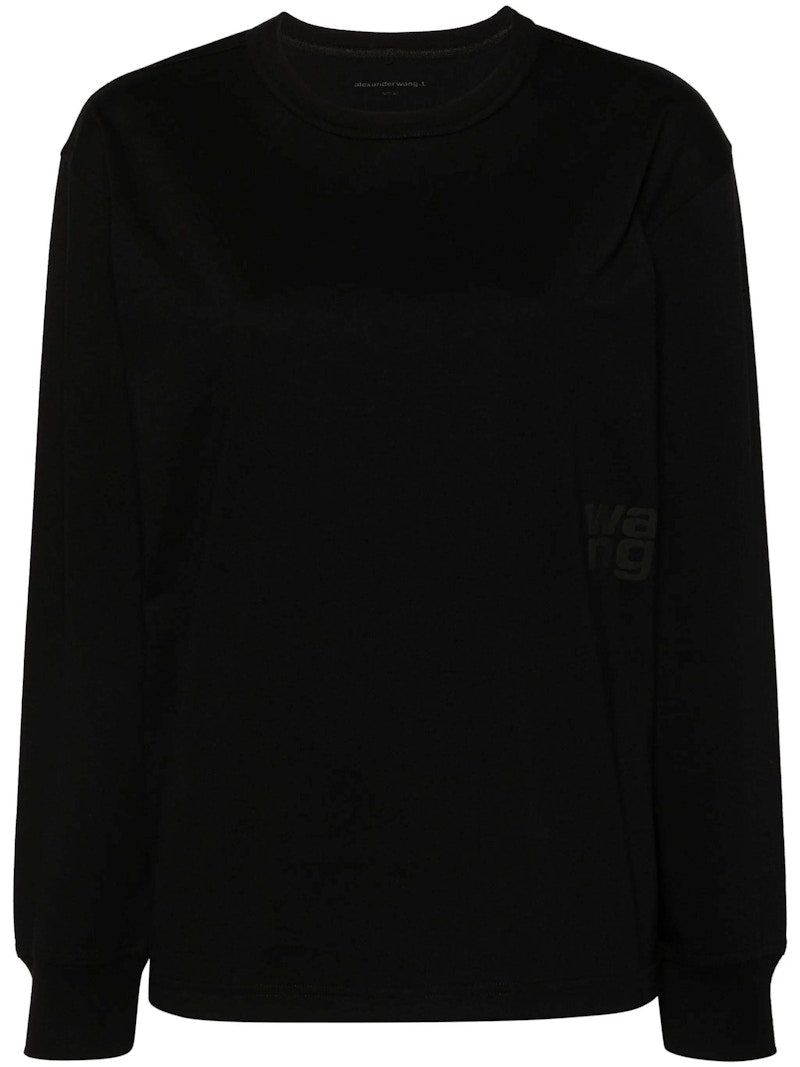 T by Alexander Wang Essential Puff Logo Jersey Long Sleeve Tee Black