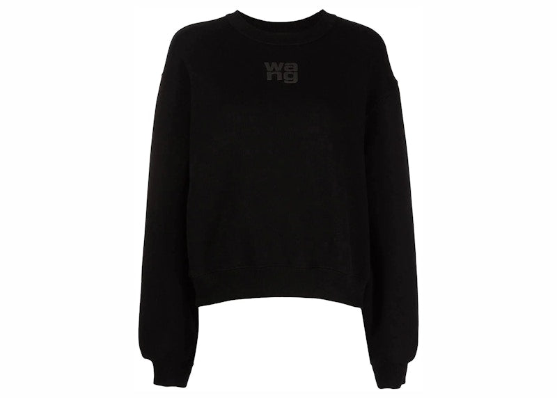 T by Alexander Wang Essential Puff Logo Terry Crewneck Sweatshirt Black
