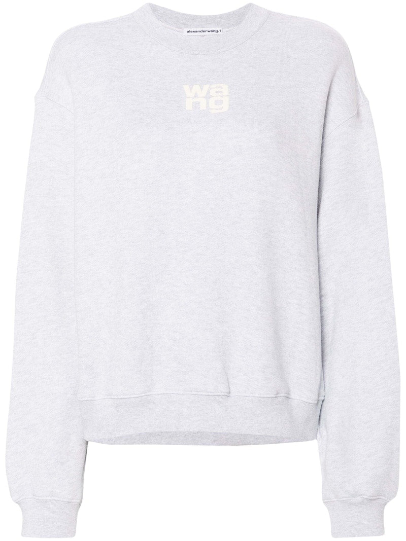 T by Alexander Wang Essential Terry Crew Puff Paint Logo Sweatshirt Light Heather Grey