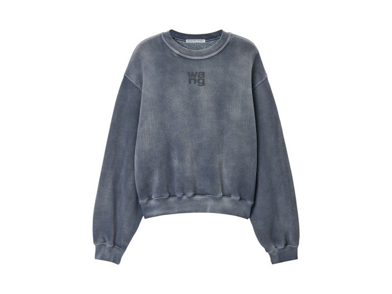 T by Alexander Wang Essential Terry Crew W/ Puff Paint Logo Sweatshirt Washed Asphalt