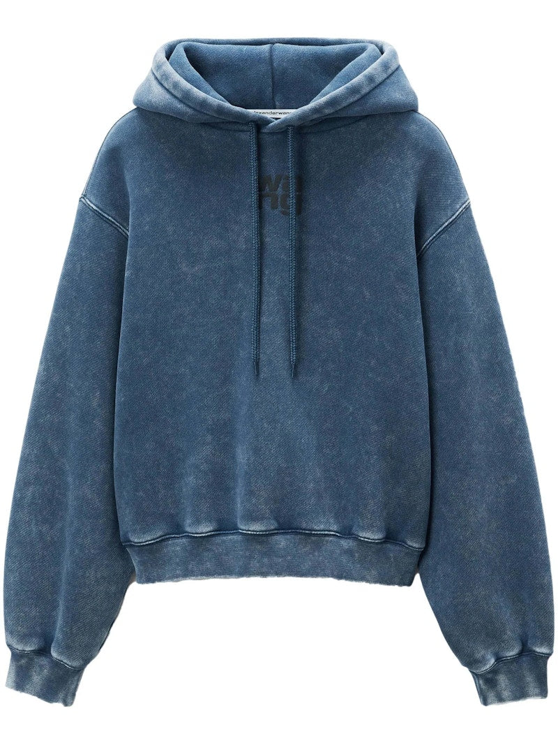 T by Alexander Wang Essential Terry With Puff Paint Logo Hoodie Acid Black Ice