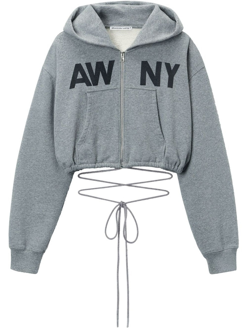T by Alexander Wang Graphic Deconstructed Wrap Hoodie Dark Heather Grey