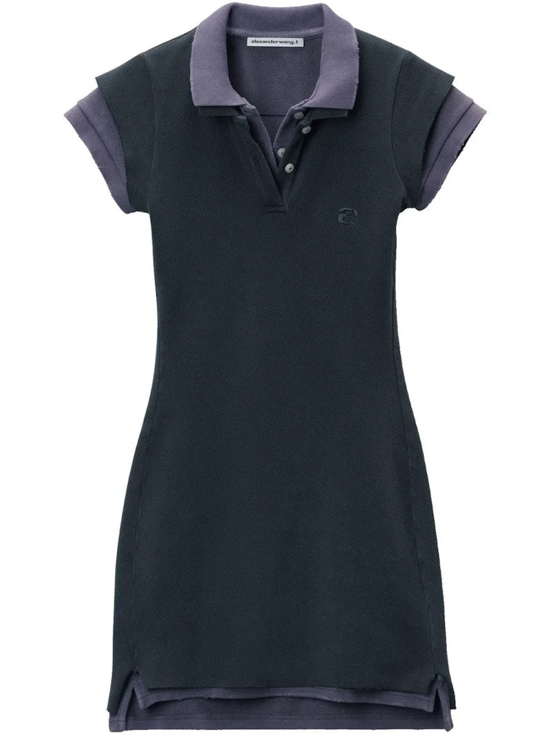 T by Alexander Wang Layered Short Sleeve Polo Mini Dress Navy