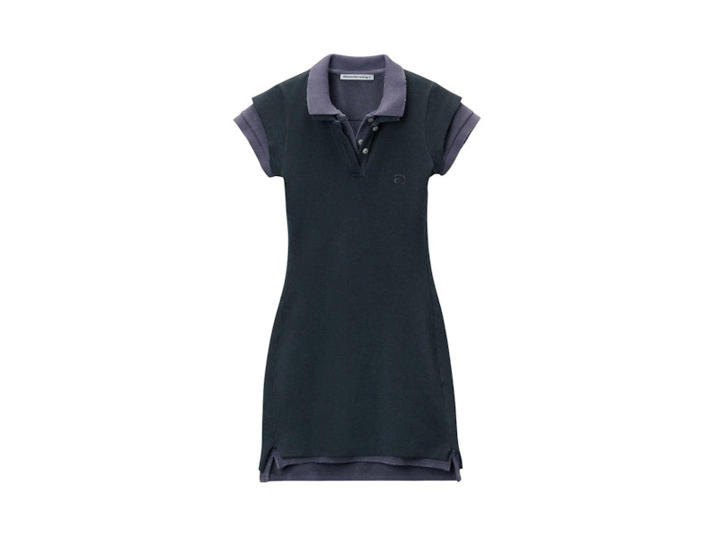 T by Alexander Wang Layered Short Sleeve Polo Mini Dress Navy