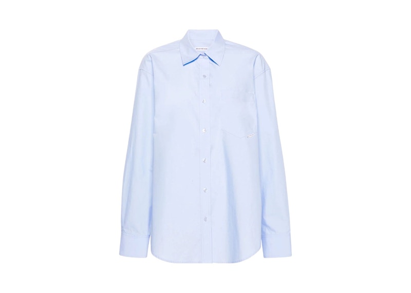 T by Alexander Wang Logo Flag Tag Boyfriend Shirt Chambray Blue