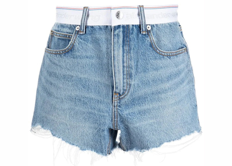 T by Alexander Wang Logo Webbing High Rise Bite Shorts Vintage Light Indigo