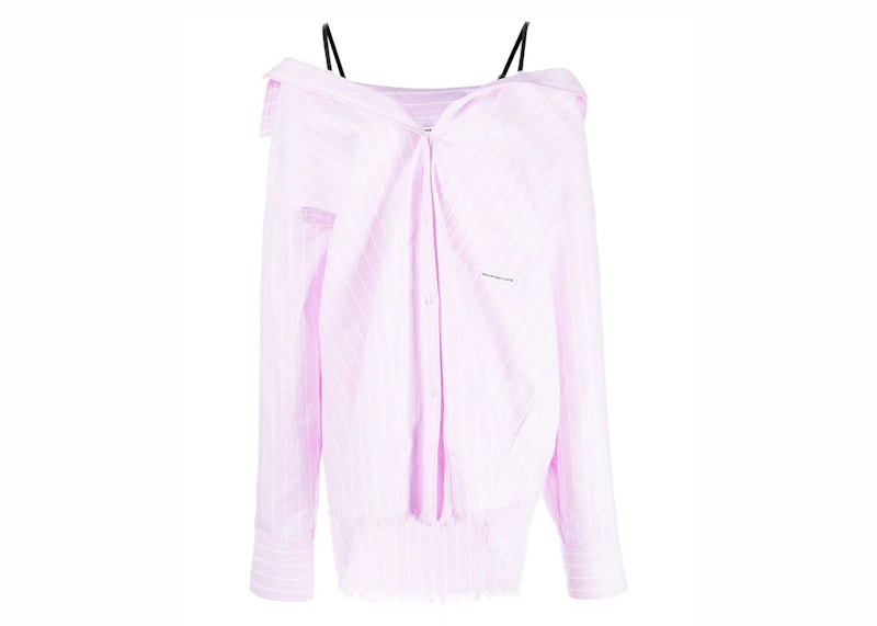 T by Alexander Wang Off Shoulder Boyfriend Charm Bra Strap Shirt Light Pink/White