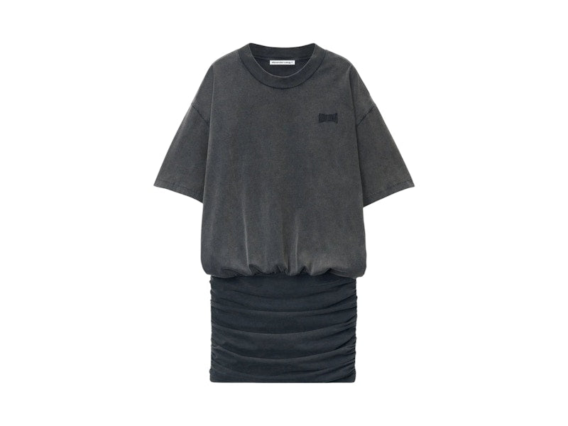 T by Alexander Wang Prestyled T-Shirt Dress With Ruched Mini Skirt Black