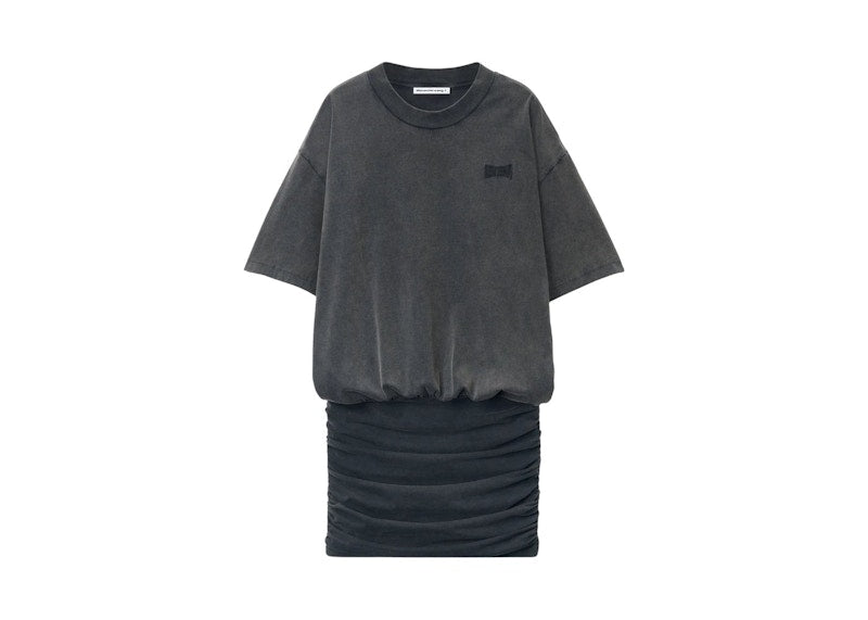 T by Alexander Wang Prestyled T-Shirt Dress With Ruched Mini Skirt Black