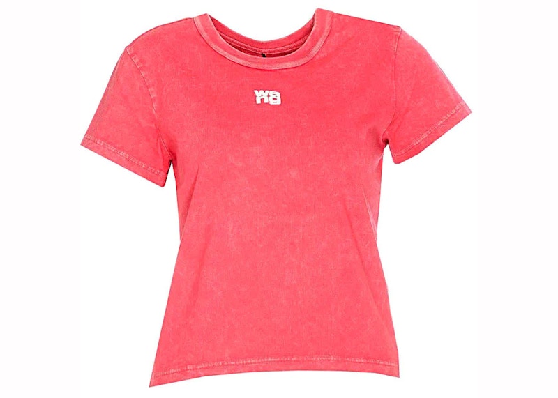 T by Alexander Wang Puff Logo & Bound Neck Essential Jersey Shrunk Tee Soft Cherry