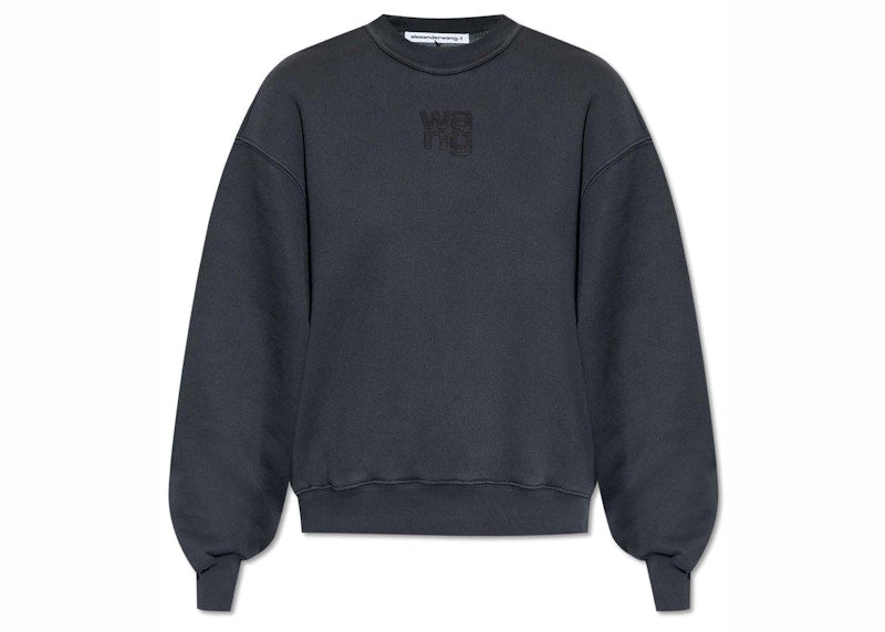 T by Alexander Wang Puff Paint Logo Essential Terry Crew Sweatshirt Soft Obsidian