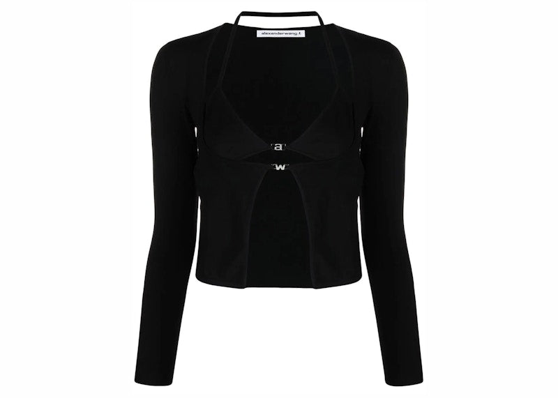 T by Alexander Wang Twinset Hybrid Crystal Logo Bikini Cardigan Black