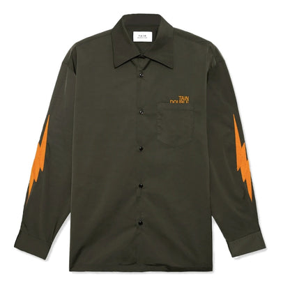 Tain Double Push Embroidery Open Collar Shirt Khaki