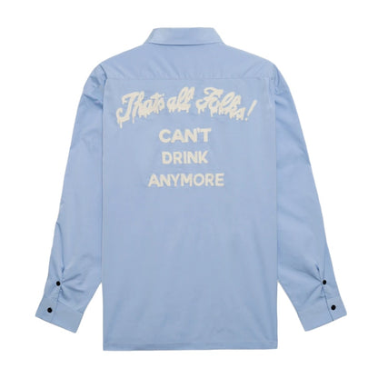 Tain Double Push Embroidery Open Collar Shirt Sax
