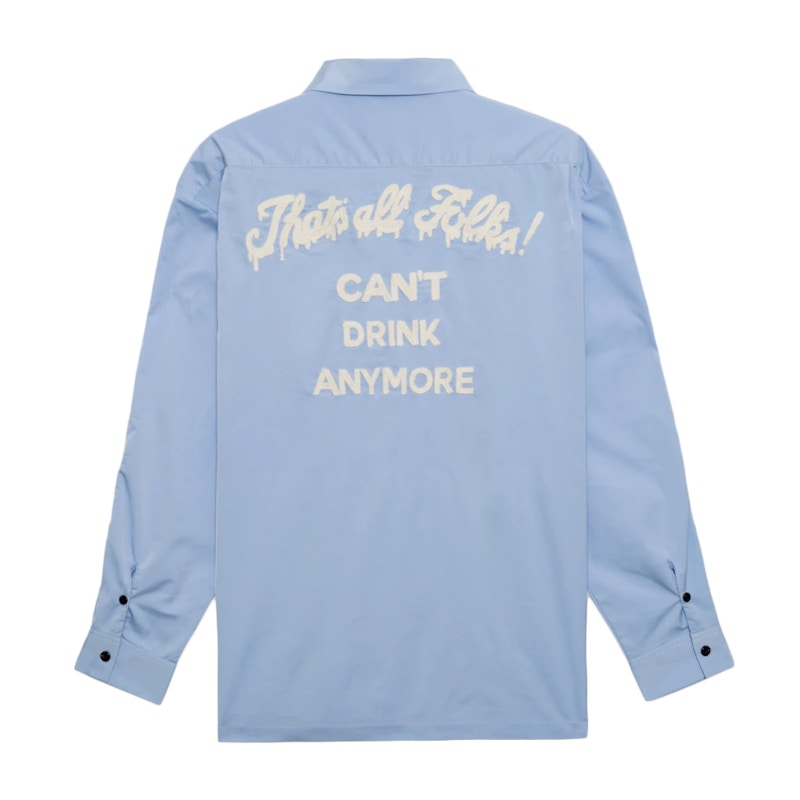 Tain Double Push Embroidery Open Collar Shirt Sax