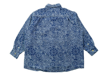 Takashi Murakami Flowers and Skulls Jacquard Denim Haori Shirt Dark Blue