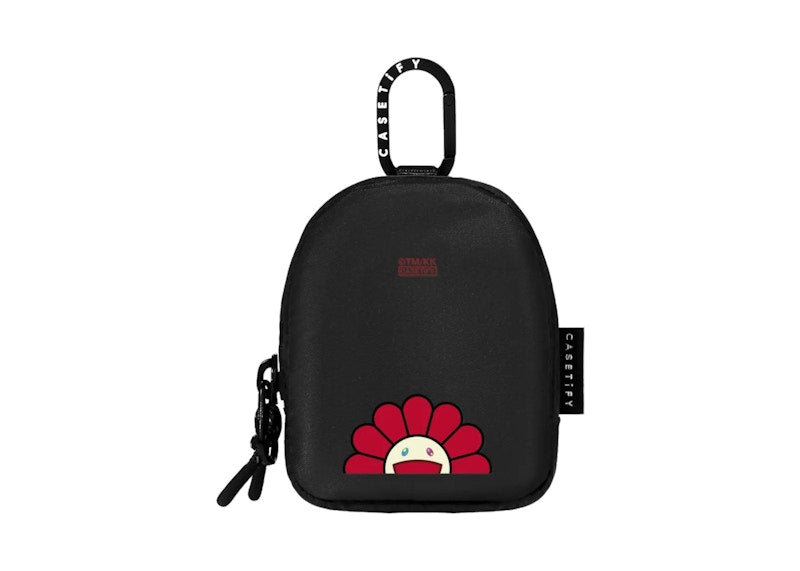 Takashi Murakami x CASETiFY: Flowers Bloom Smile (Red) Earbuds Pouch Black