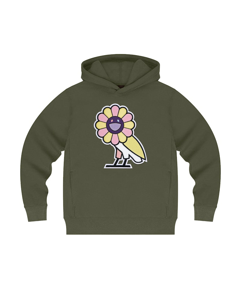 Takashi Murakami x OVO Surplus Flower Owl Hoodie Military Green