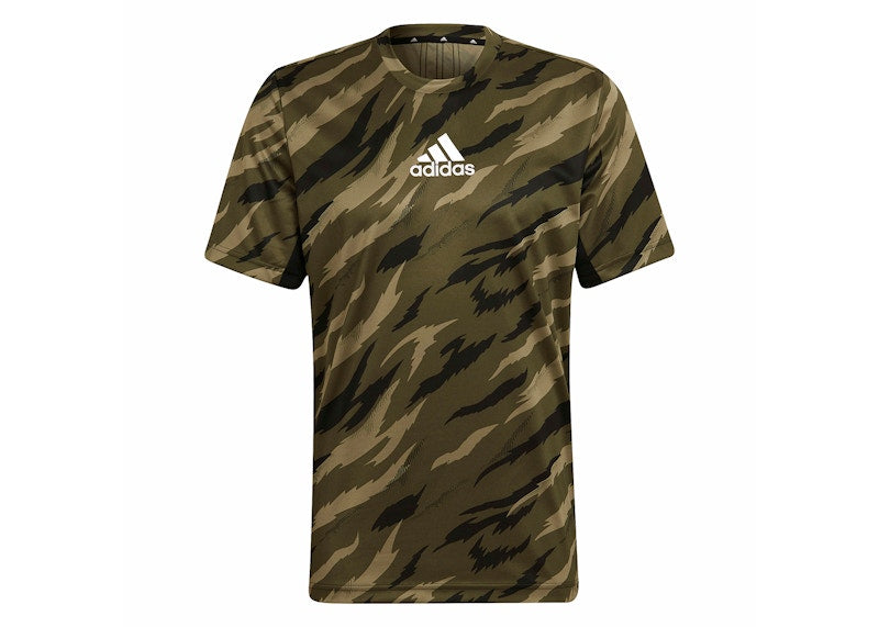 adidas AEROREADY Feelstrong Camo Sport Tee Focus Olive/White