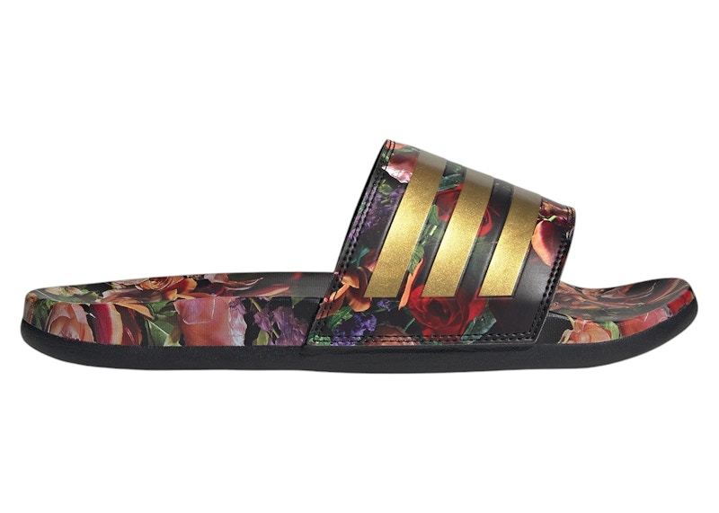 adidas Adilette Comfort Slides Black Gold Metallic