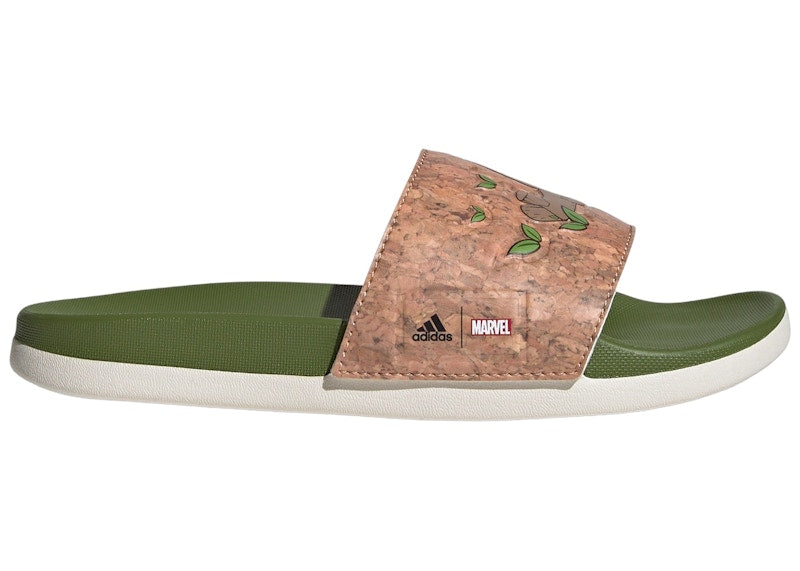 adidas Adilette Comfort Slides Marvel Off White Core Black Tech Olive (GS)