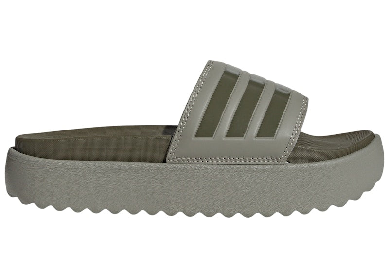 adidas Adilette Platform Slides Silver Pebble Olive Strata