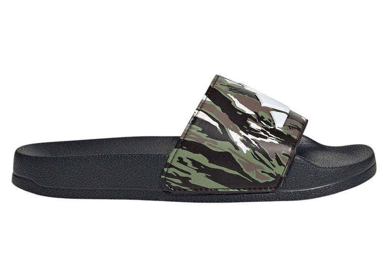 adidas Adilette Shower Logo Sandals Black White Tent Green Camo (GS)