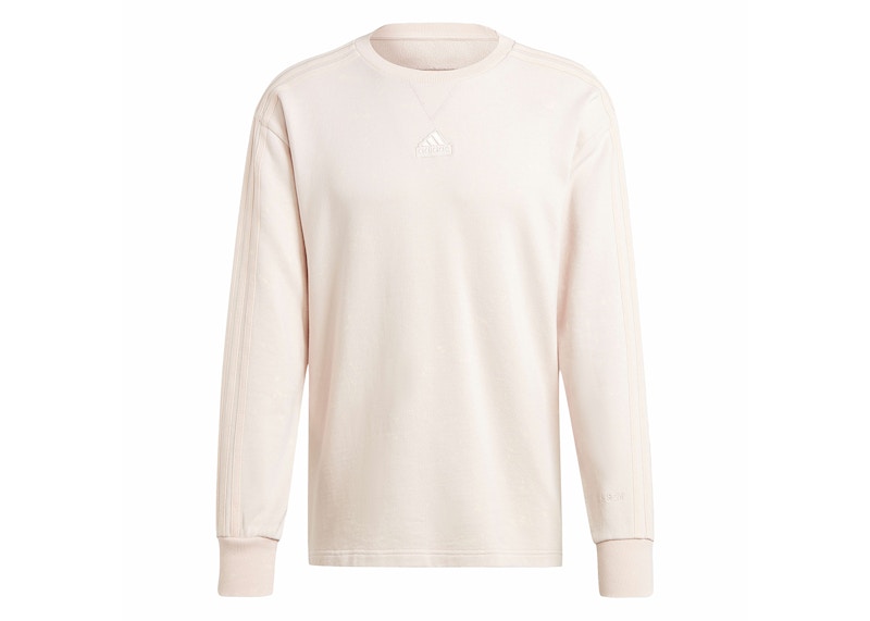 adidas All Szn French Terry 3-Stripes Garment Wash Crew Sweatshirt Putty Mauve
