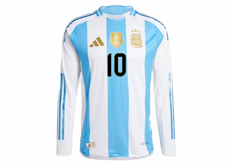 adidas Argentina 24 Long Sleeve Messi Home Authentic Jersey White/Blue Burst
