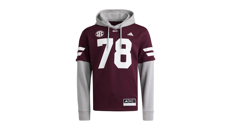 adidas Bulldogs Jersey Hoodie Mississippi State Team Maroon Team Mid Grey